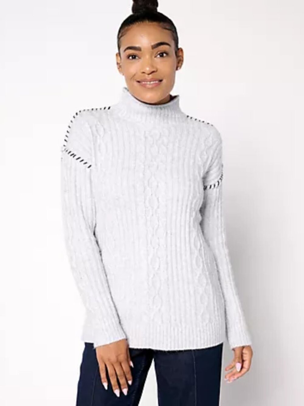 Women with Control Cable Knit Sweater, Gray Sz 1X a667192